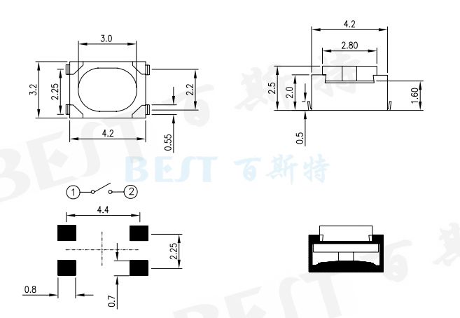 輕觸開關(guān)TS-1180參考圖紙