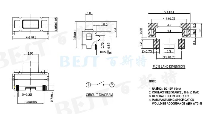 輕觸開(kāi)關(guān)TS-1111C參考圖紙